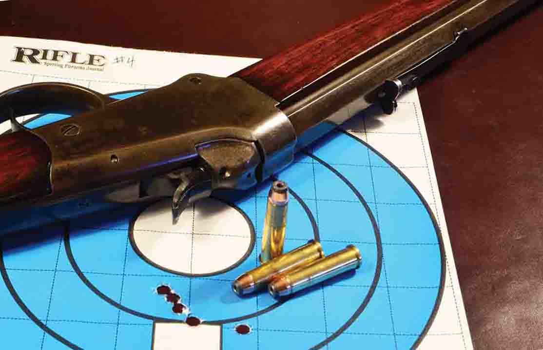 The best group shot at 50 yards with the Low Wall’s open sights. The bullet used was the Sierra 90-grain JHC, and the powder was Western Powders’s A-7.